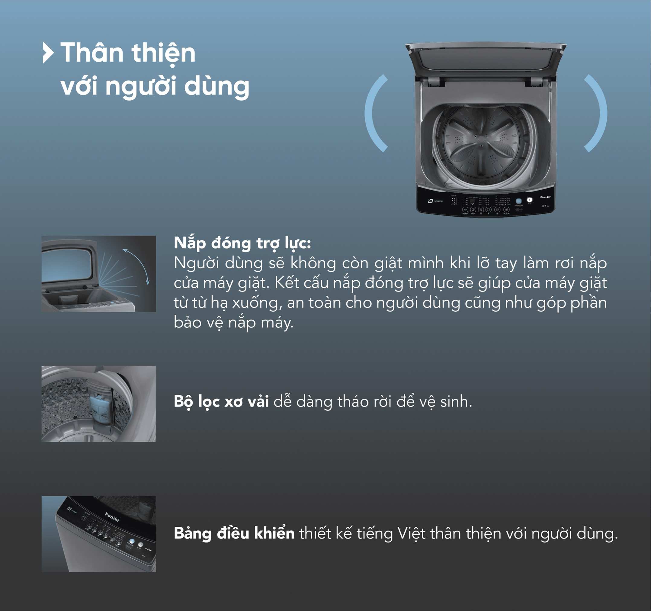 Máy giặt lồng đứng Funiki 8.5kg HWM T685ABG